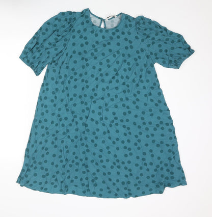 Next Womens Blue Polka Dot Viscose A-Line Size 10 Round Neck Button