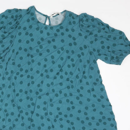 Next Womens Blue Polka Dot Viscose A-Line Size 10 Round Neck Button