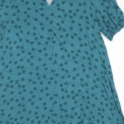 Next Womens Blue Polka Dot Viscose A-Line Size 10 Round Neck Button