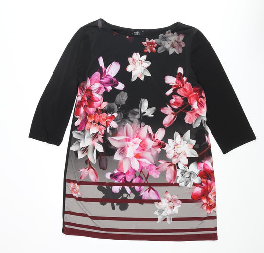 Wallis Womens Black Polyester Mini Size M Round Neck Pullover - Floral Print