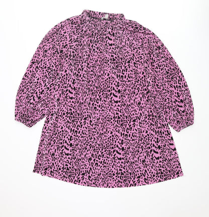 Additional front view of ASOS women’s pink animal print polyester mini, size UK 10, mock neck pullover - leopard print