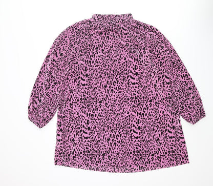Back view of ASOS women’s pink animal print polyester mini, size UK 10, mock neck pullover - leopard print