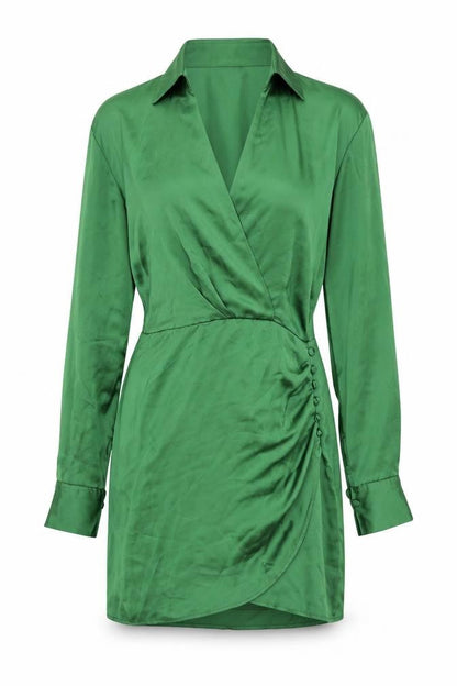 Zara Womens Green Polyester Wrap Dress Size S Collared Button