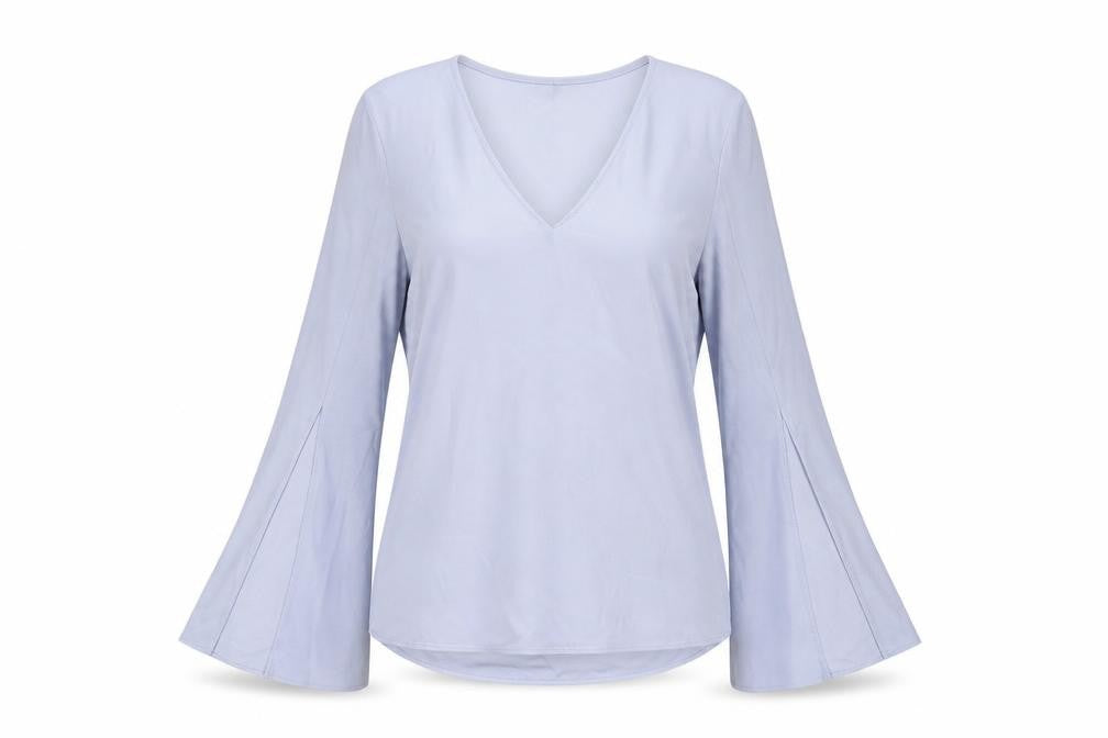 Topshop Womens Blue Polyester Basic Blouse Size 8 V-Neck - Vented Sleeve