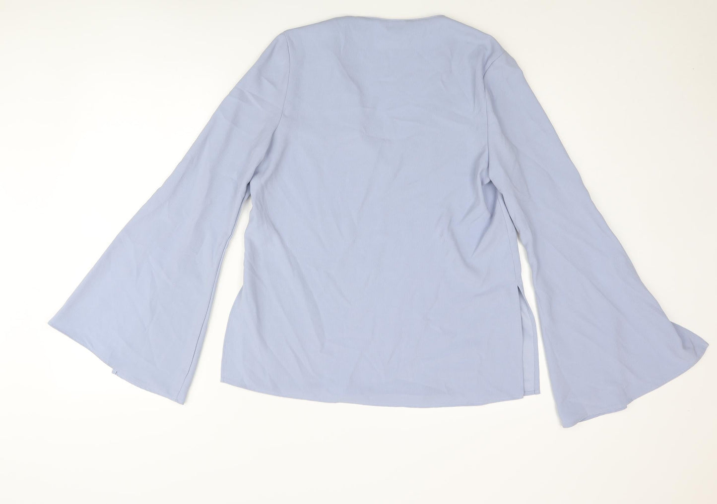 Topshop Womens Blue Polyester Basic Blouse Size 8 V-Neck - Vented Sleeve