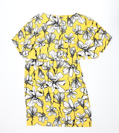 Marks & Spencer Womens Yellow Floral Polyester Shift Size 10 Round Neck Pullover