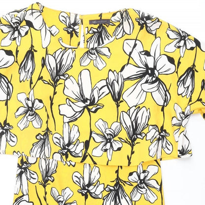 Marks & Spencer Womens Yellow Floral Polyester Shift Size 10 Round Neck Pullover
