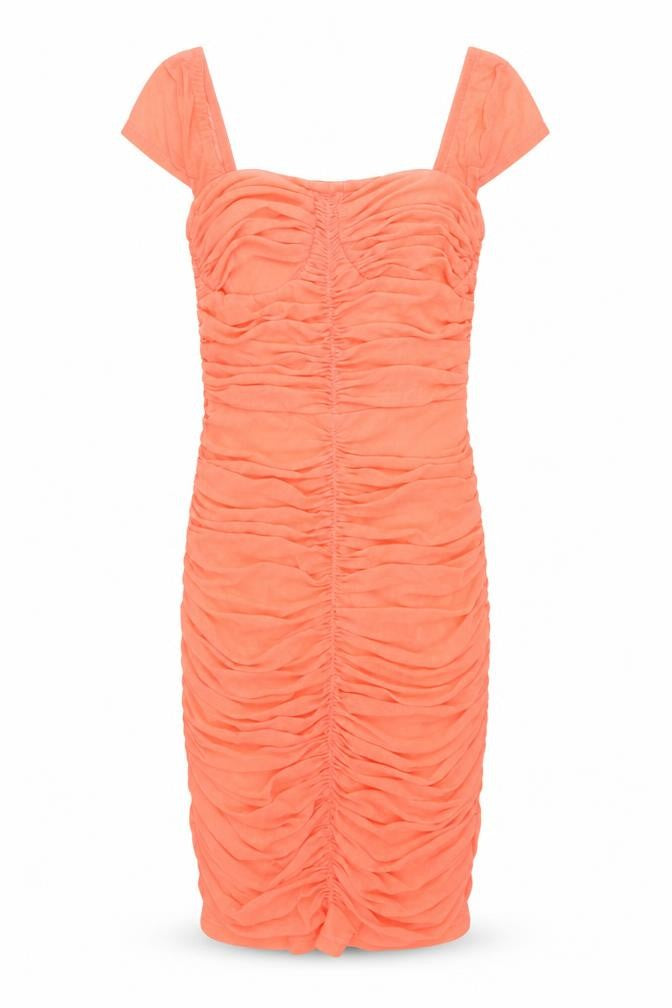 PRETTYLITTLETHING Womens Orange Polyester Mini Size 4 Square Neck Pullover - Rouched