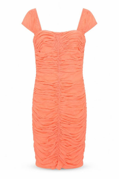 PRETTYLITTLETHING Womens Orange Polyester Mini Size 4 Square Neck Pullover - Rouched