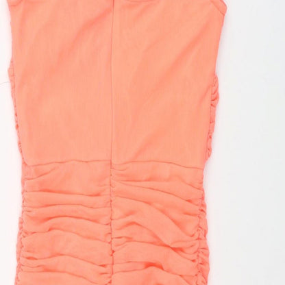 PRETTYLITTLETHING Womens Orange Polyester Mini Size 4 Square Neck Pullover - Rouched