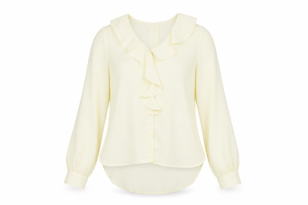 Axel Womens Yellow Polyester Basic Blouse Size 8 V-Neck - Frill