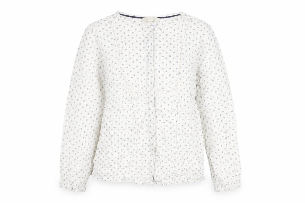 BHS Womens White Geometric Modal Basic Button-Up Size 14 Round Neck