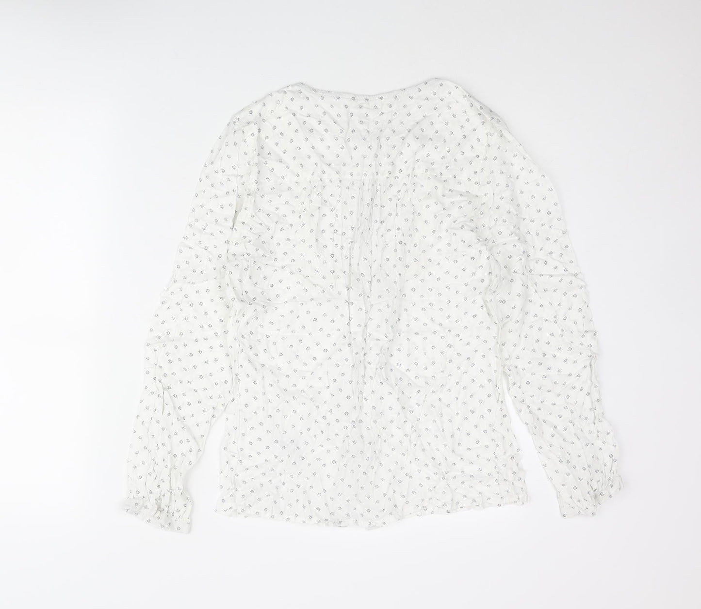 BHS Womens White Geometric Modal Basic Button-Up Size 14 Round Neck