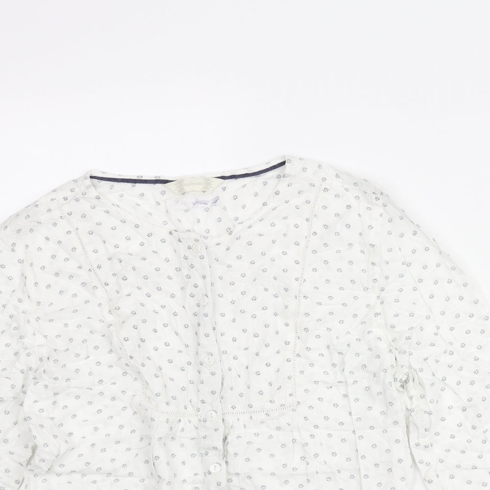 BHS Womens White Geometric Modal Basic Button-Up Size 14 Round Neck