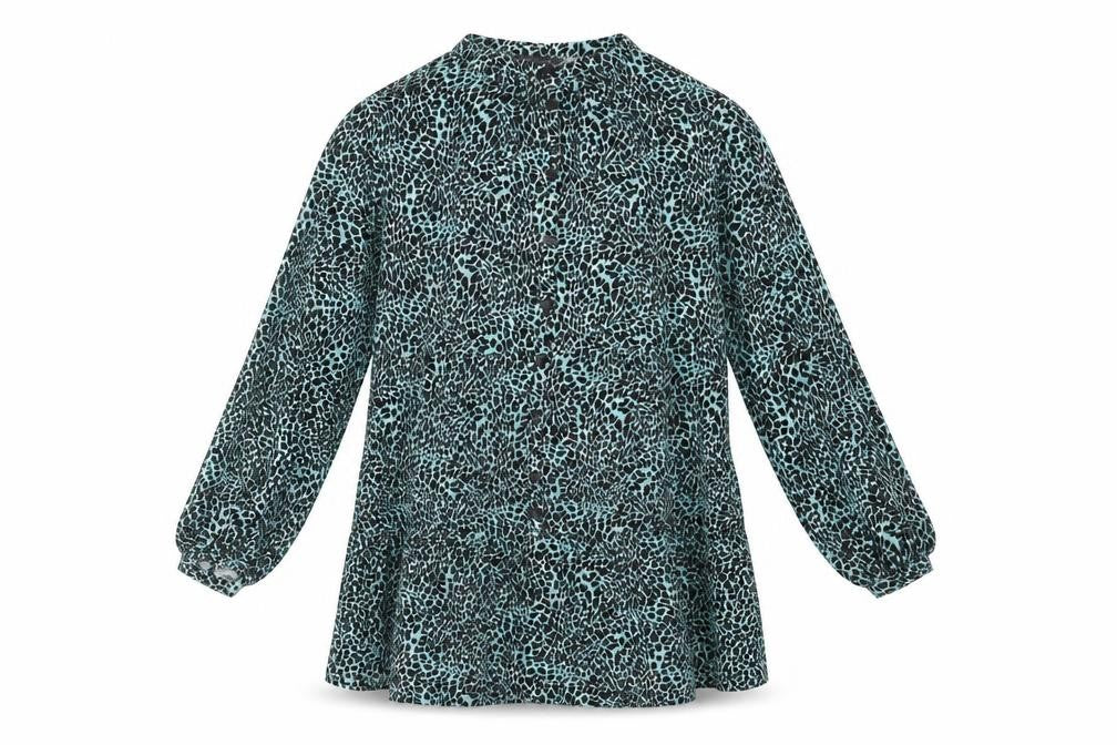 Marks & Spencer Womens Blue Animal Print Polyester A-Line Size 14 Round Neck Button - Leopard Print