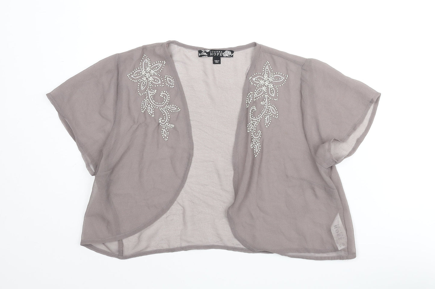 Joanna Hope Womens Grey Polyester Kimono Blouse Size 14 V-Neck - Cropped Beaded
