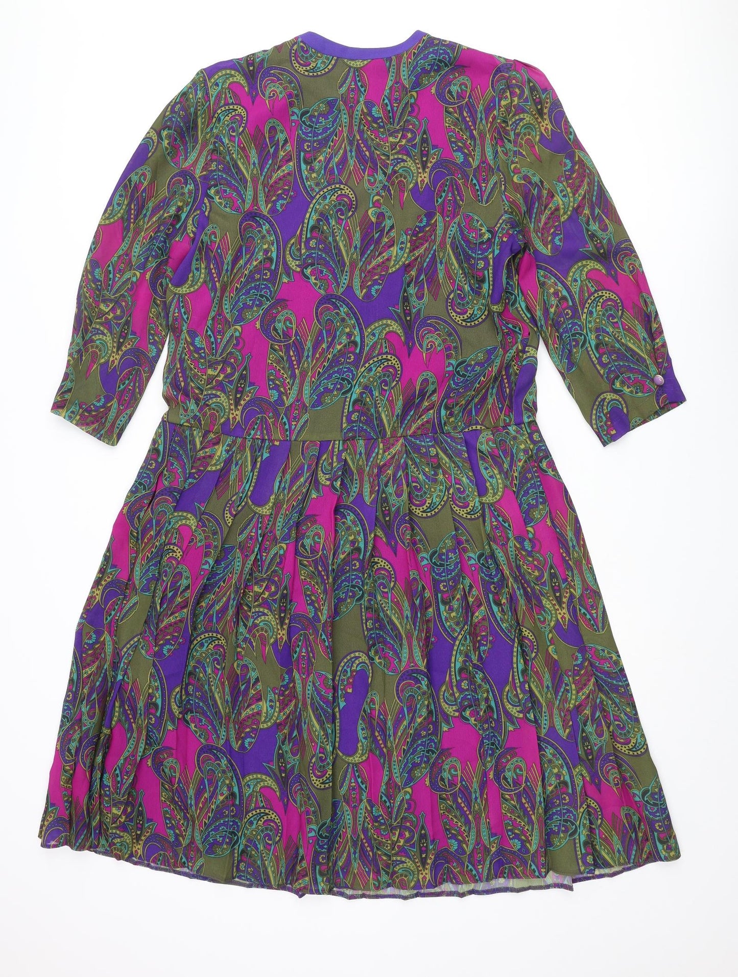Godske Womens Multicoloured Geometric Polyester Shift Size 12 Round Neck Button - Pleated
