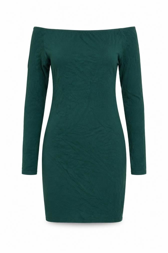 PRETTYLITTLETHING Womens Green Viscose Mini Size 10 Off the Shoulder Pullover