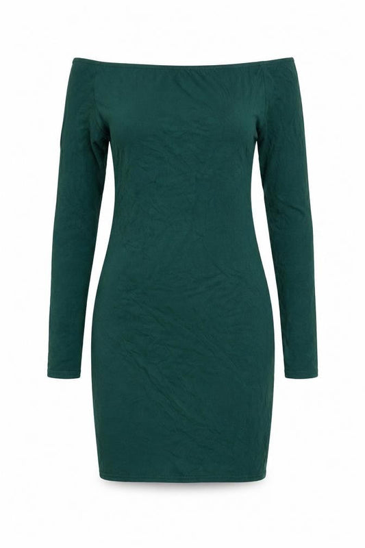 PRETTYLITTLETHING Womens Green Viscose Mini Size 10 Off the Shoulder Pullover
