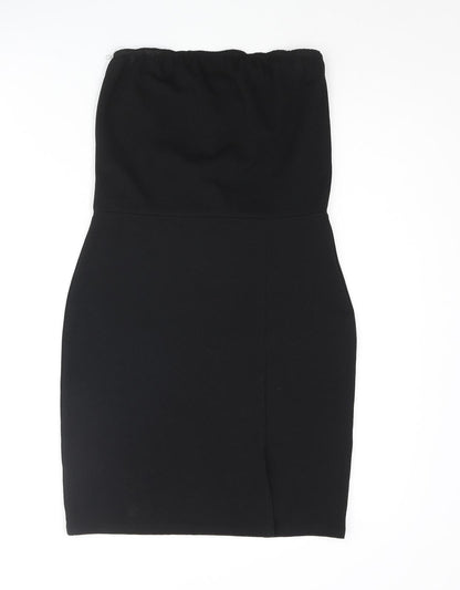 Boohoo Womens Black Polyester Mini Size 10 Square Neck Pullover