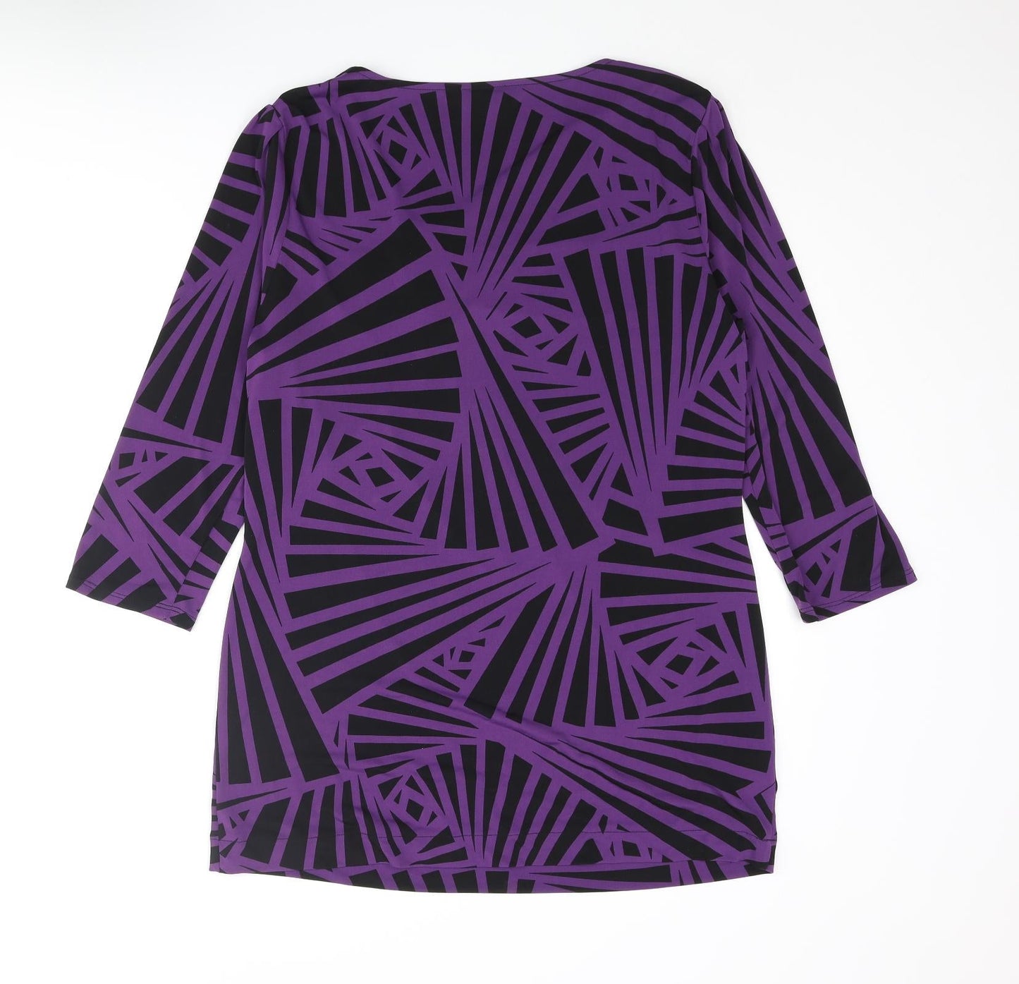 CC Womens Purple Geometric Polyester Basic Blouse Size L V-Neck - Rouched