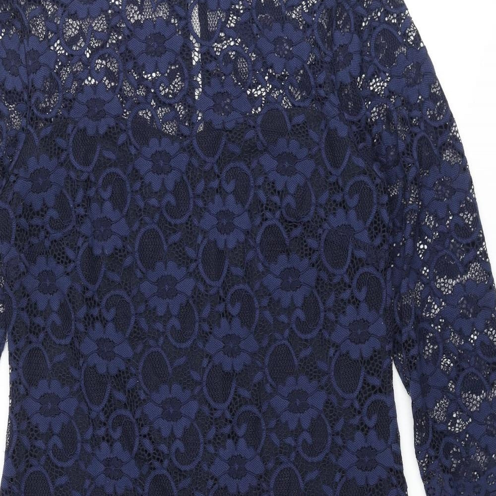 RJR.John Rocha Womens Blue Nylon Shift Size 12 Mock Neck Button