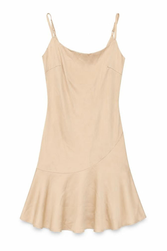 Nasty Gal Womens Beige Polyester Slip Dress Size 4 Scoop Neck Zip