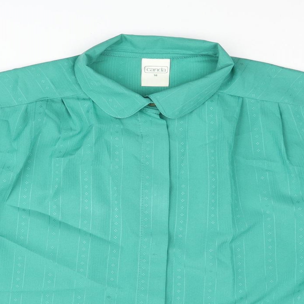 C&A Womens Green Polyester Basic Button-Up Size 16 Collared
