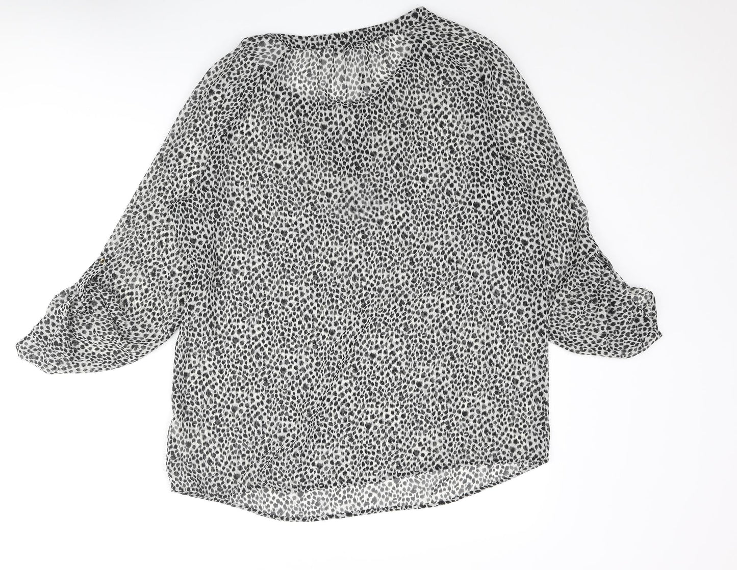 Marks and Womens Black Geometric Polyester Basic Blouse Size 10 V-Neck