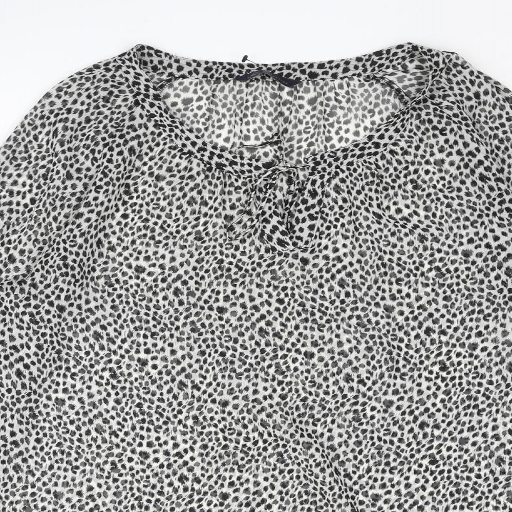 Marks and Womens Black Geometric Polyester Basic Blouse Size 10 V-Neck