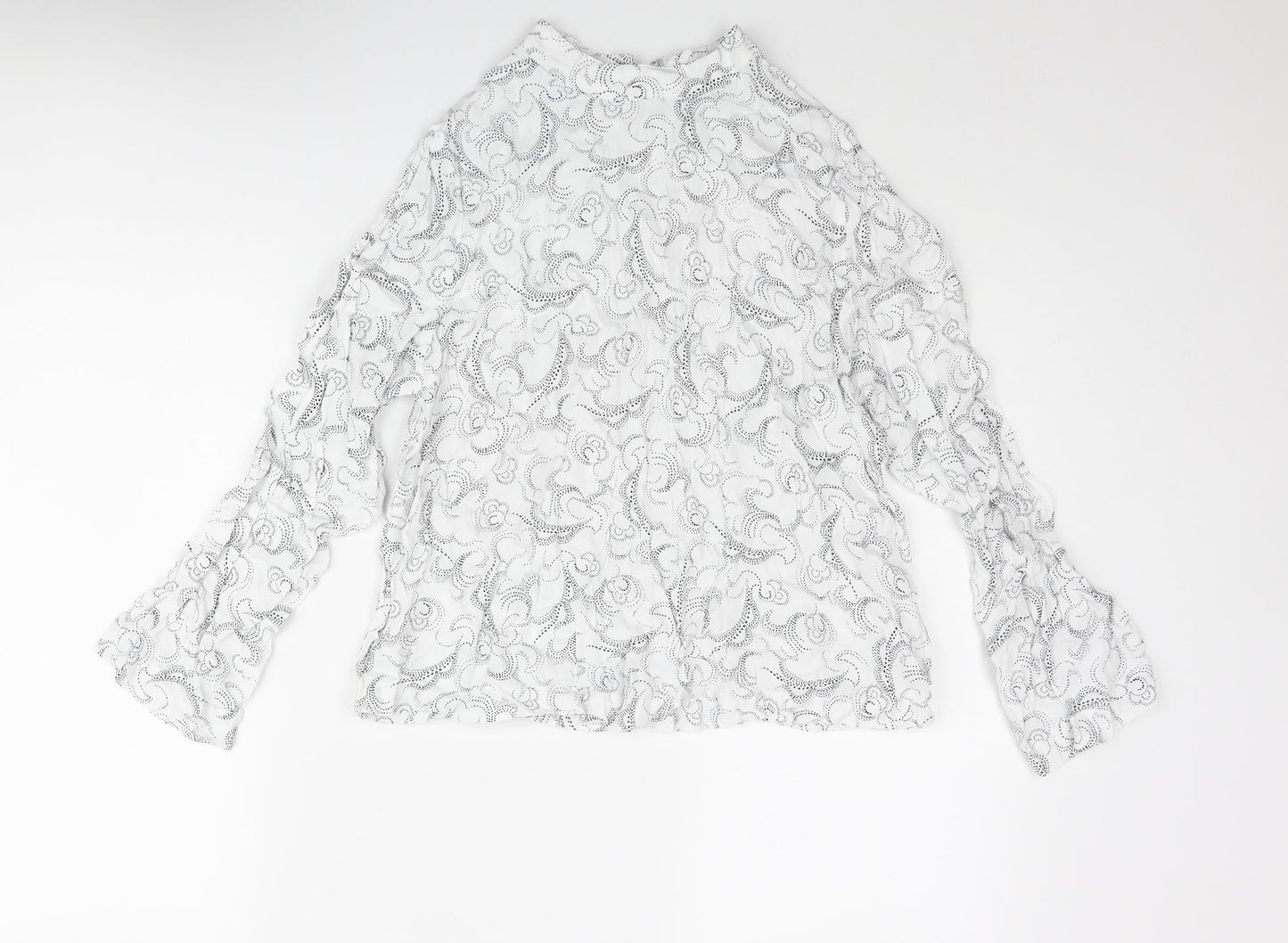 Marks and Spencer Womens White Geometric Viscose Basic Blouse Size 14 Mock Neck