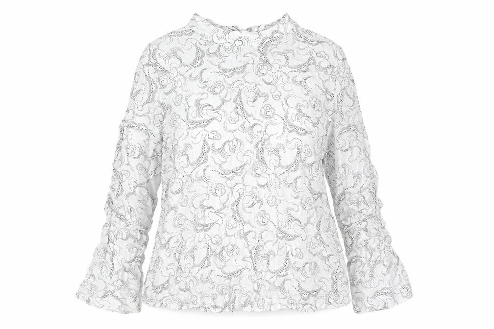Marks & Spencer Womens White Geometric Viscose Basic Blouse Size 14 Mock Neck