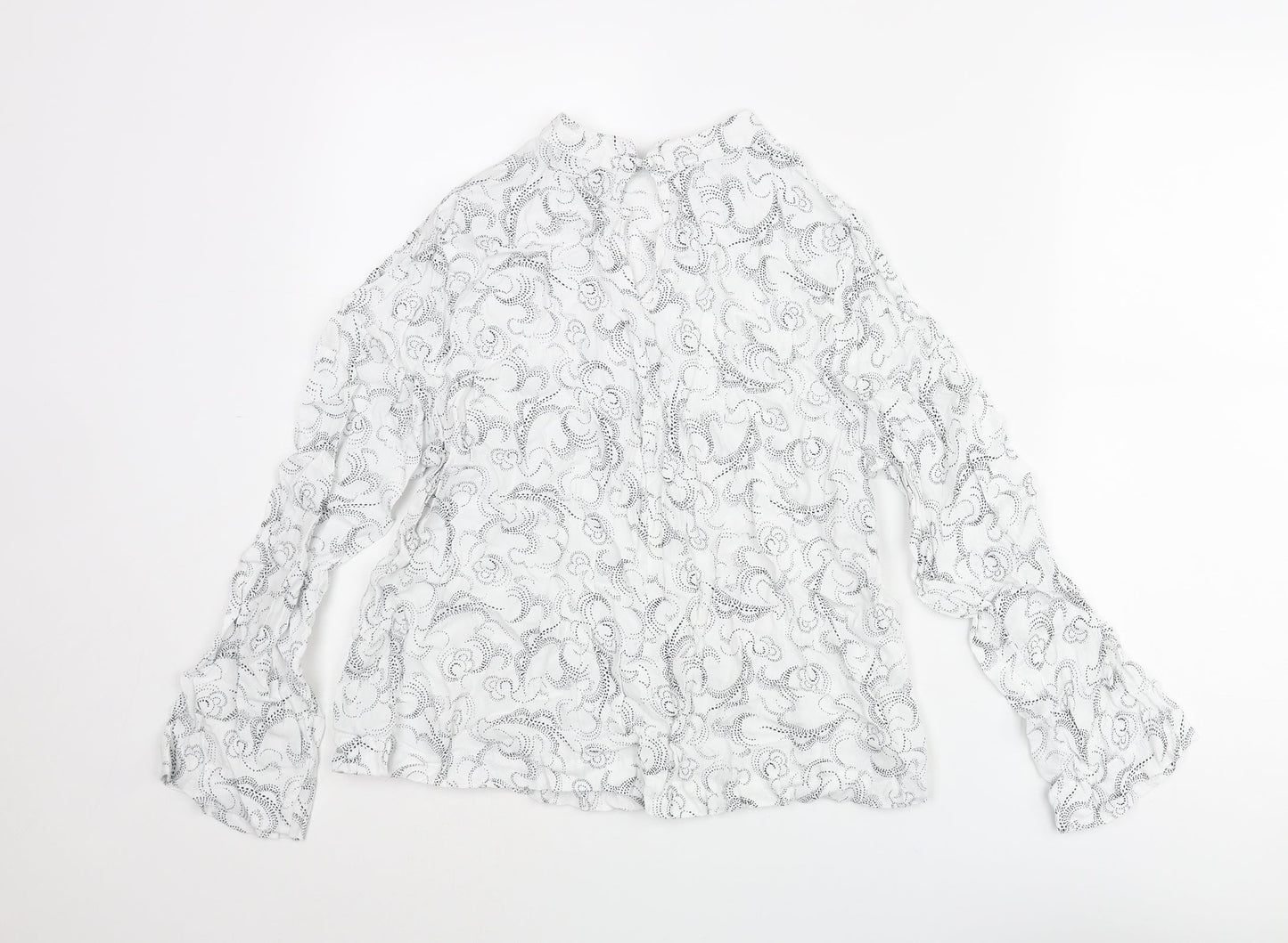 Marks and Spencer Womens White Geometric Viscose Basic Blouse Size 14 Mock Neck