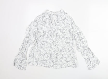 Marks & Spencer Womens White Geometric Viscose Basic Blouse Size 14 Mock Neck