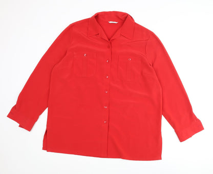 St Michael Womens Red Polyester Basic Button-Up Size 16 Collared