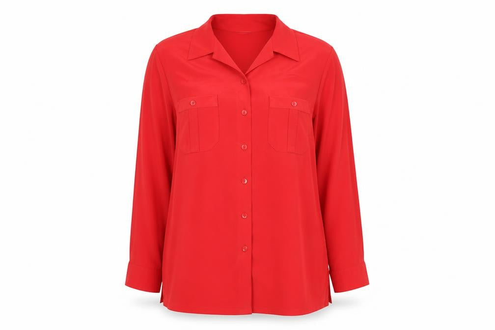 St Michael Womens Red Polyester Basic Button-Up Size 16 Collared