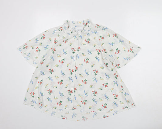 Erin Fetherston Womens White Floral Polyester Basic Button-Up Size 12 Collared