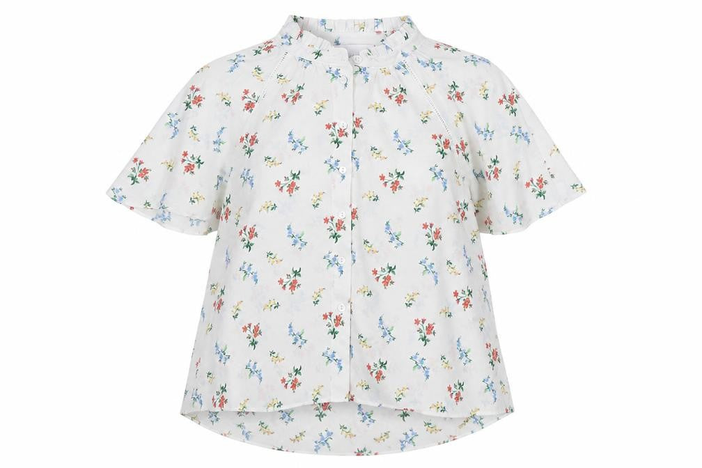 Erin Fetherston Womens White Floral Polyester Basic Button-Up Size 12 Collared
