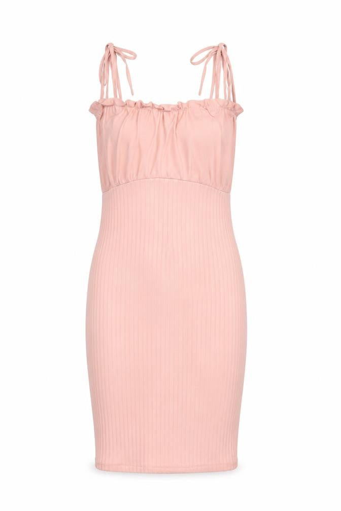PRETTYLITTLETHING Womens Pink Polyester Bodycon Size 8 Square Neck Tie - Ribbed