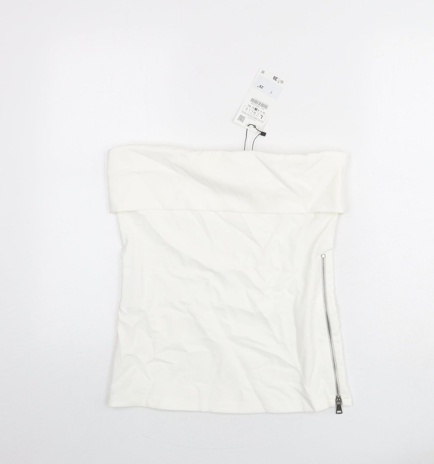 Zara Womens White Polyester Basic T-Shirt Size L Off the Shoulder