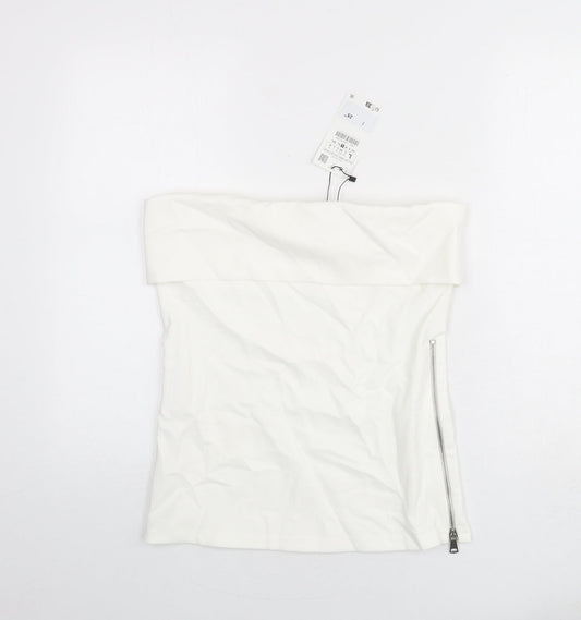 Zara Womens White Polyester Basic T-Shirt Size L Off the Shoulder