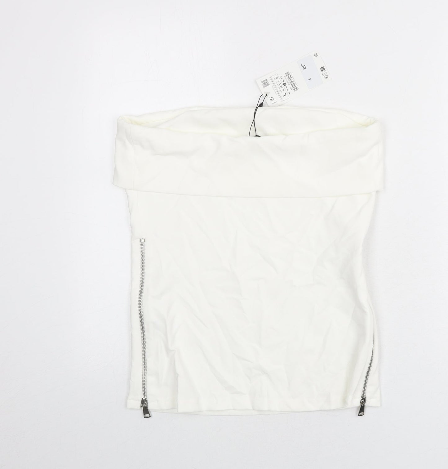 Zara Womens White Polyester Basic T-Shirt Size L Off the Shoulder