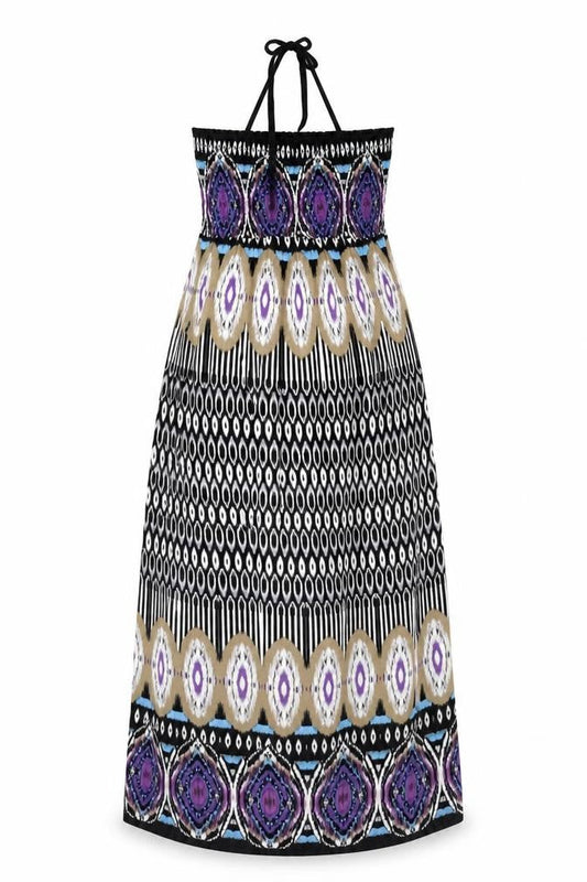 Marks & Spencer Womens Multicoloured Geometric Viscose Maxi Size 12 Halter Tie