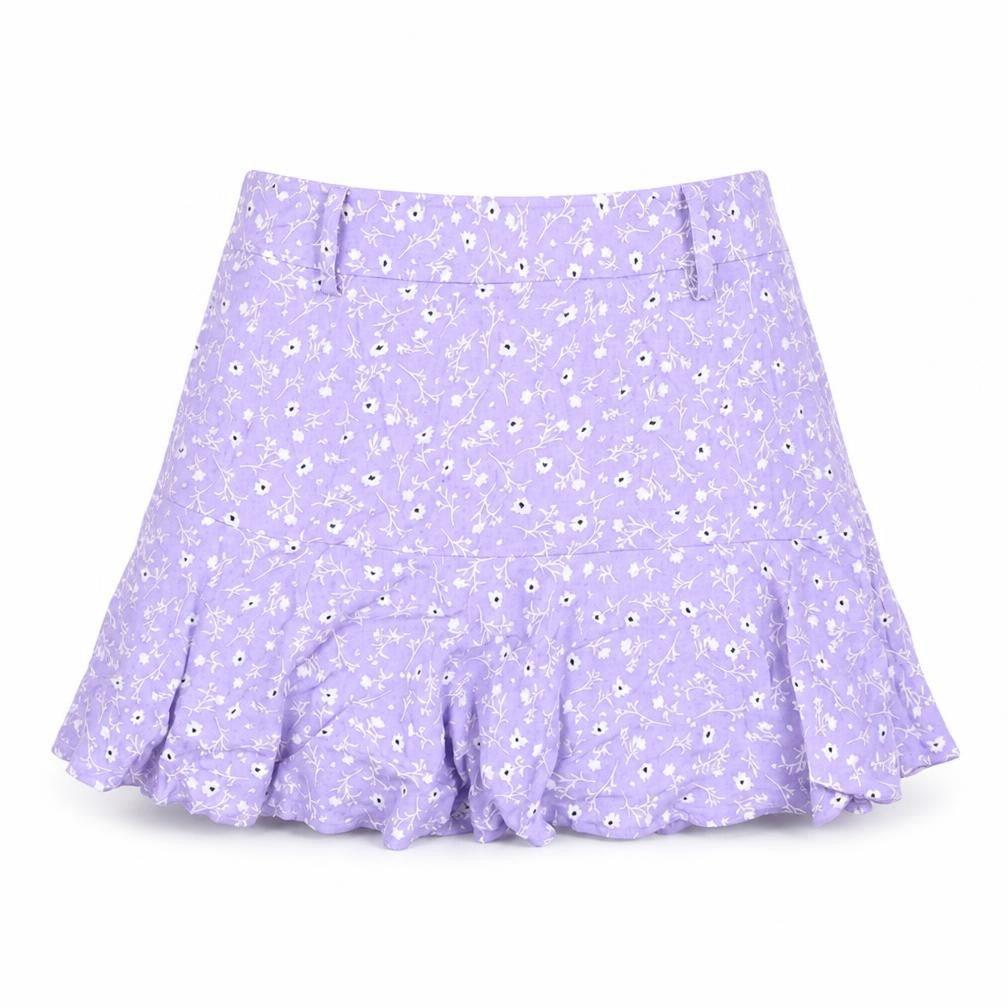 Zara Womens Purple Floral Viscose Flare Skirt Size S Zip