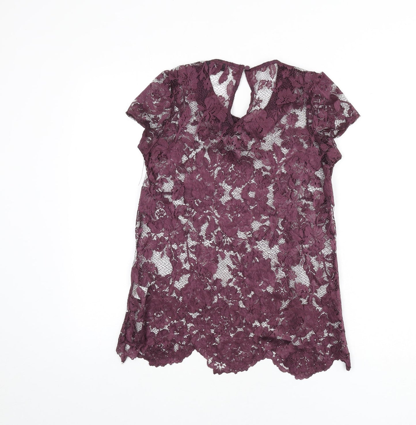 Warehouse Womens Purple Polyester Basic T-Shirt Size 8 Collared - Beaded Detail