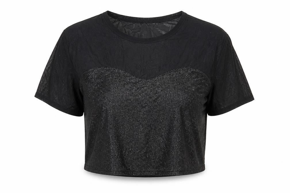 Divided by H&M Womens Black Polyamide Cropped T-Shirt Size S Round Neck - Sparkle