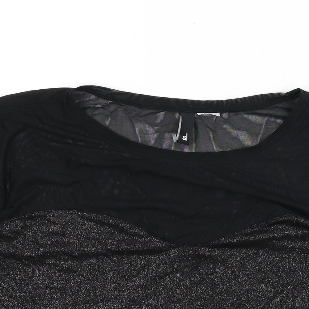 Divided by H&M Womens Black Polyamide Cropped T-Shirt Size S Round Neck - Sparkle