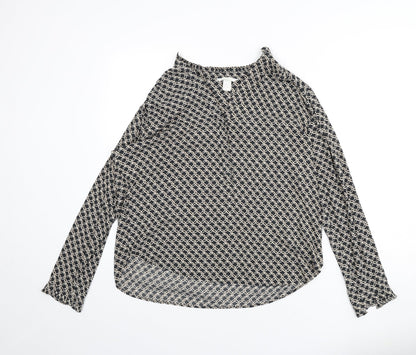 H&M Womens Grey Geometric Polyester Basic Blouse Size 12 V-Neck