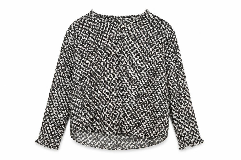 H&M Womens Grey Geometric Polyester Basic Blouse Size 12 V-Neck