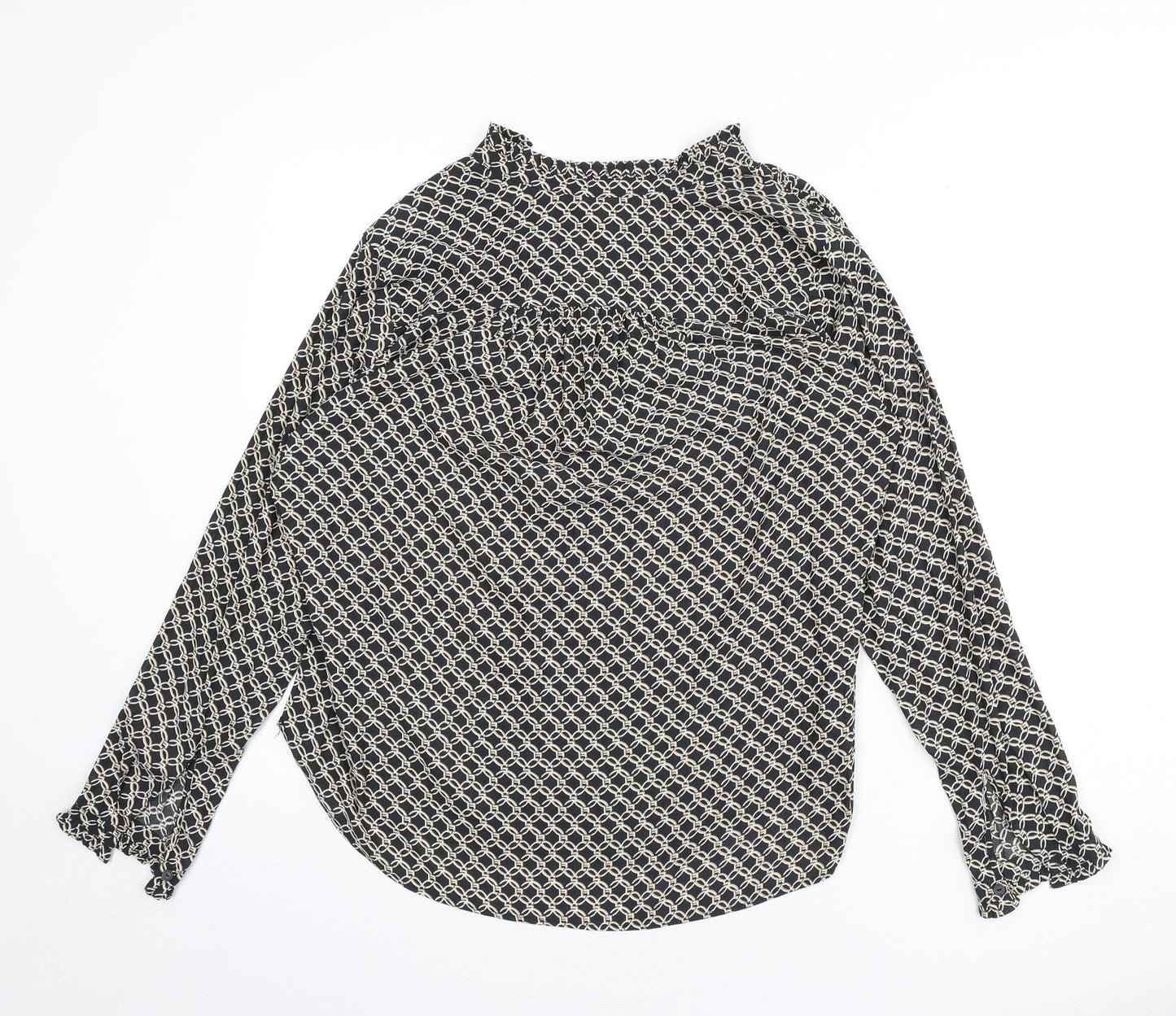 H&M Womens Grey Geometric Polyester Basic Blouse Size 12 V-Neck